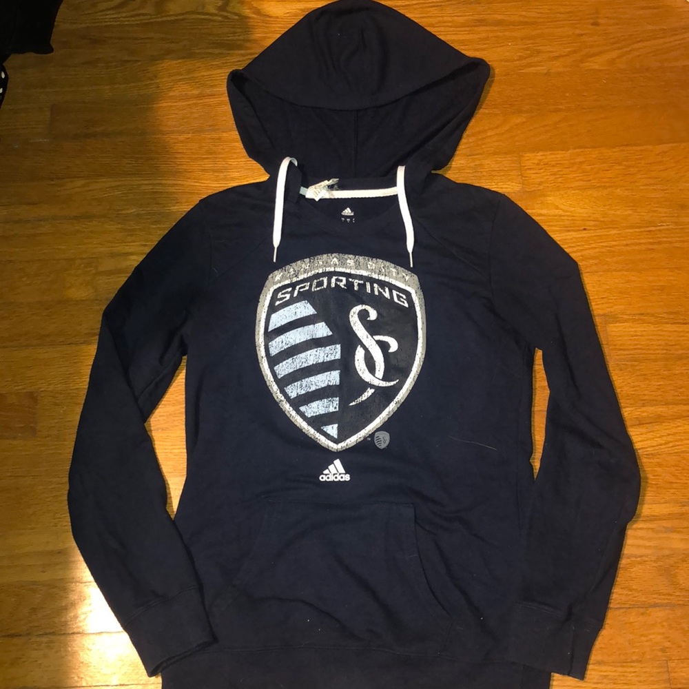 Sporting KC soccer adidas navy hoodie size small